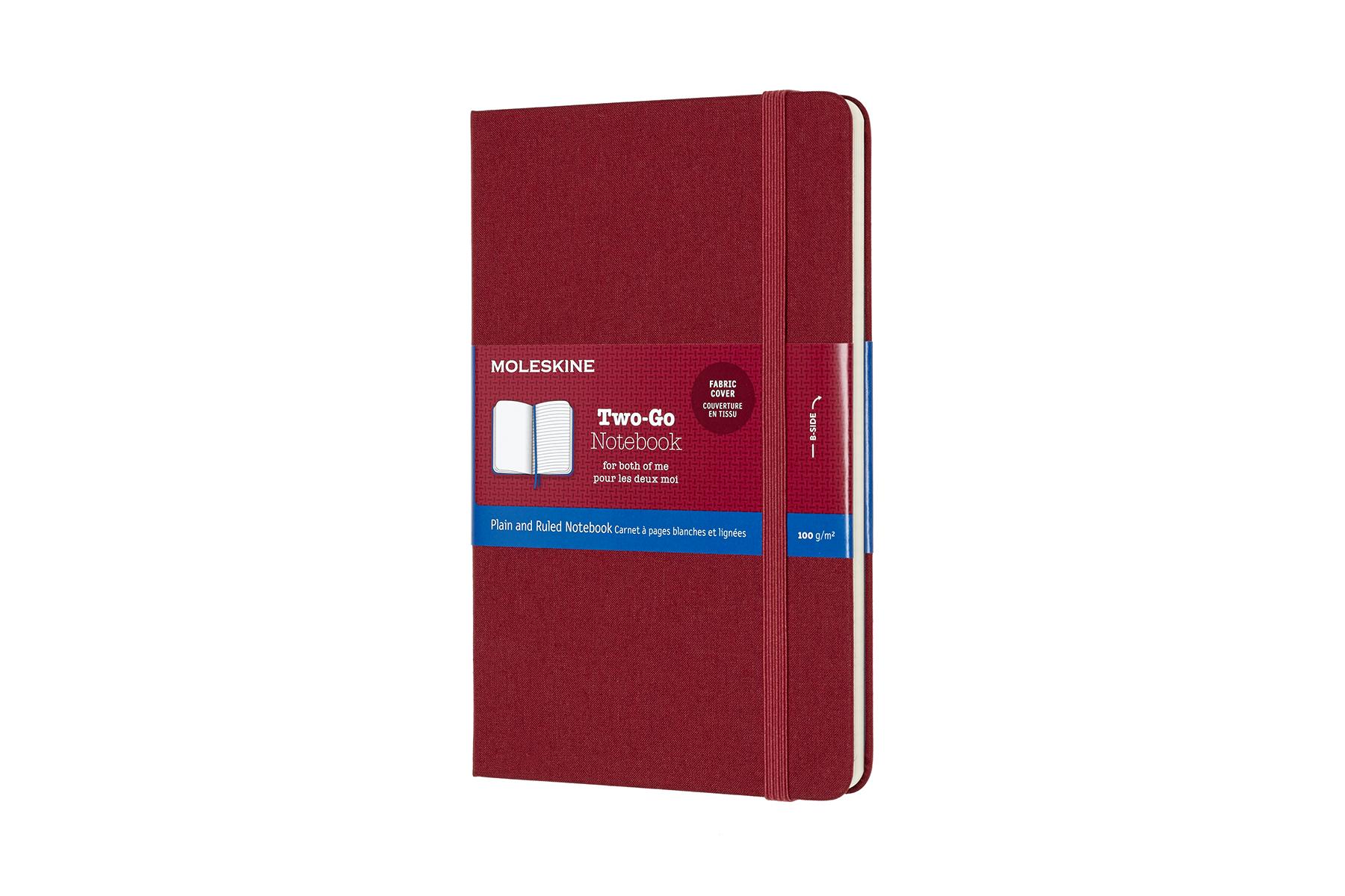 Moleskine TwoGo Notebook, Medium, RuledPlain, Cranberry Red Hard