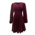 thumbnail image 6 of Meichang Women's Velvet Dress V Neck Wrap Long Sleeve A-Line Wedding Guest Dresses formal Evening Party Cocktail Gown Flowy Ball Mini Dresses, 6 of 9