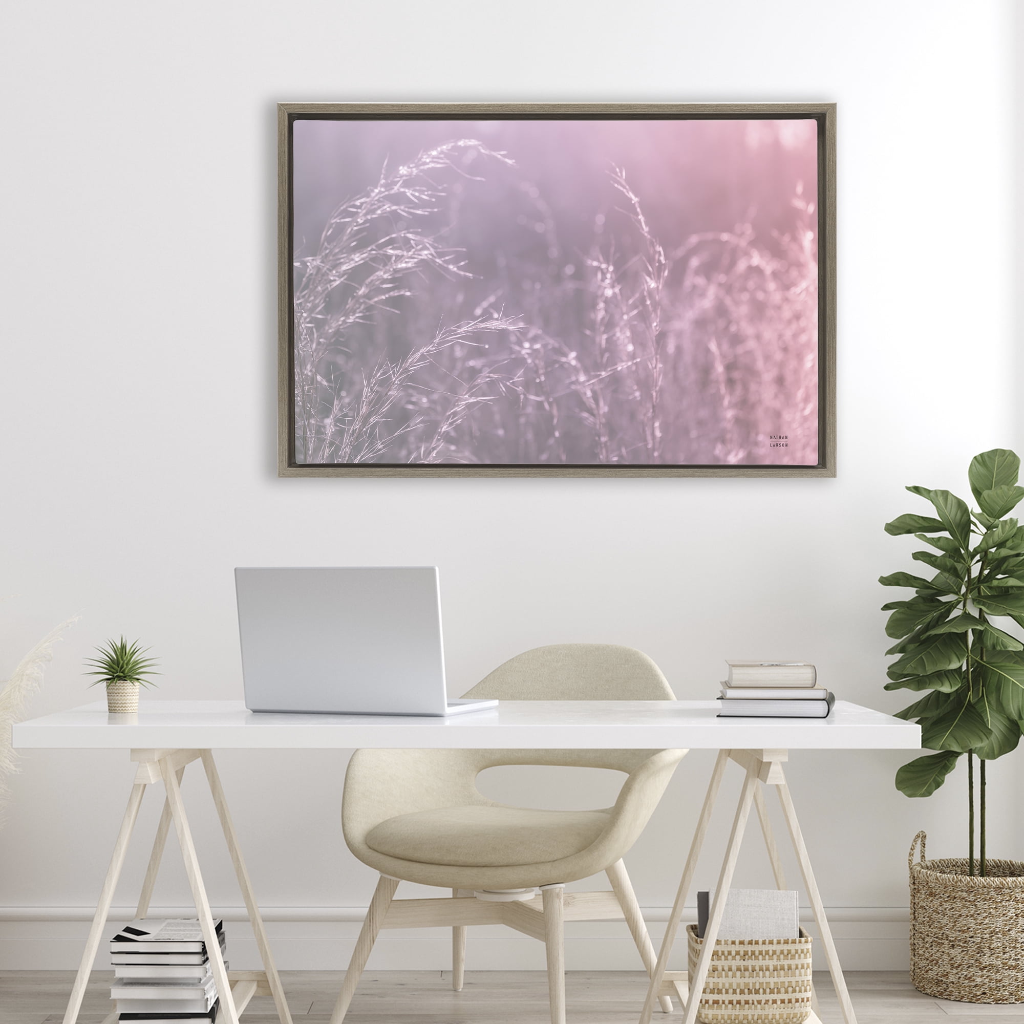 Stupell Industries Pink Meadow at Dawn Brown Framed Floater Canvas Wall Art, design by Nathan Larson