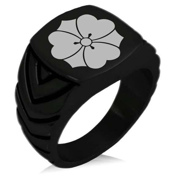 Stainless Steel Sakai Samurai Crest Chevron Pattern Biker Style Polished Ring