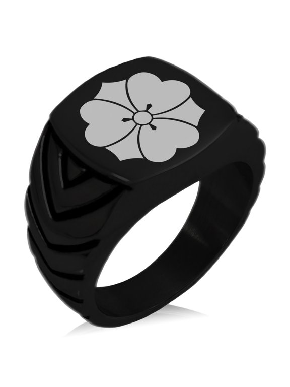 Stainless Steel Sakai Samurai Crest Chevron Pattern Biker Style Polished Ring
