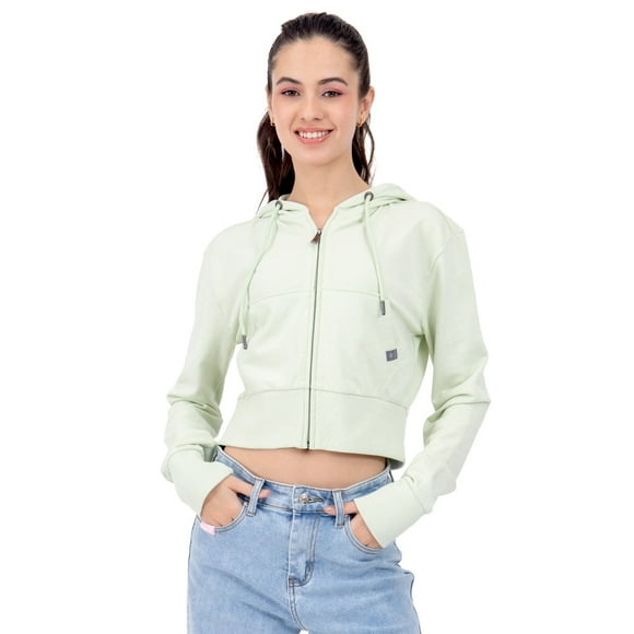 SUDADERA PARA MUJER QUARRY CORTA CON CAPUCHA Y CIERRE