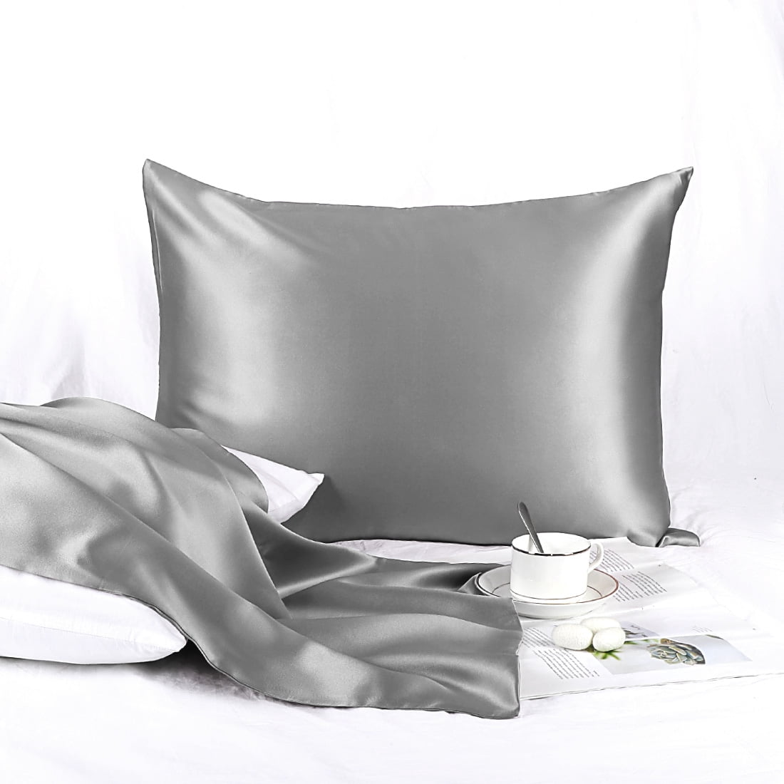 Unique Bargains 3 Pack 25 Momme Smooth Silk Pillowcase, Standard, Gray