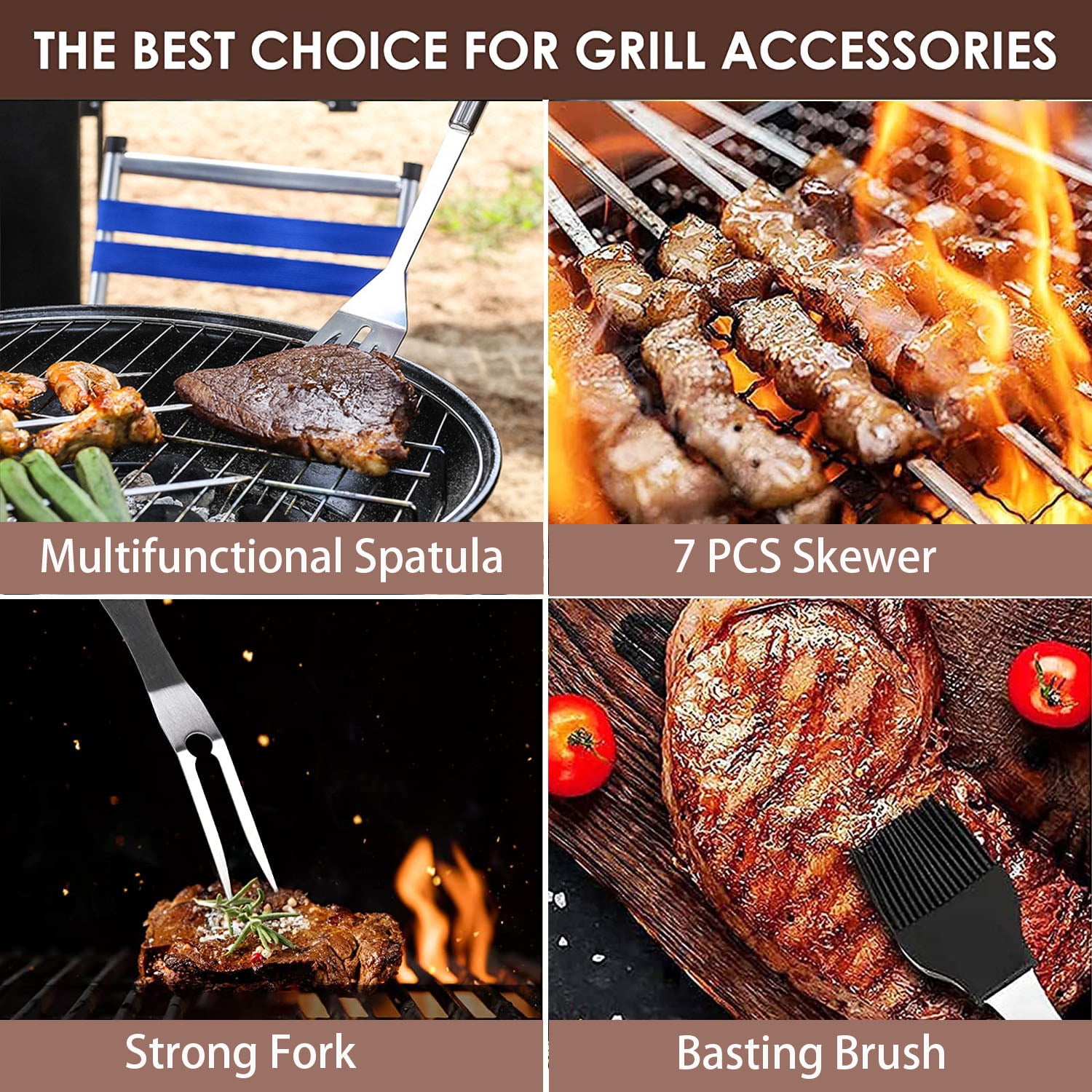 BBQ Grill Accessories for Outdoor Grill Set Stainless Steel Camping BBQ  Tools Grilling Tools Set (5-Piece)