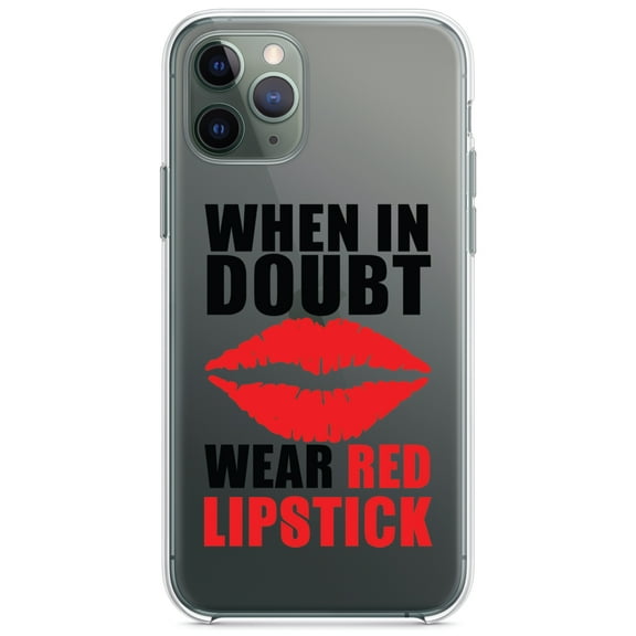 DistinctInk Clear Shockproof Hybrid Case for iPhone 11 Pro (5.8" Screen) - TPU Bumper Acrylic Back Tempered Glass Screen Protector - When in Doubt Where Red Lipstick