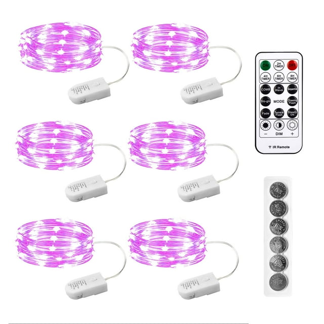 Fairy Lights SINAMER 20 LED rosas de 2 m con control remoto y temporizador, paquete de 6