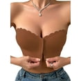 thumbnail image 4 of Deago Wireless Strapless Bras for Women Front Closure Non-Slip Padded Bandeau Bralette Comfort Wavy Edge Tube Top Bra (Coffee, XL), 4 of 9