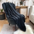 thumbnail image 1 of LOMAO Flannel Blanket Soft Throw Blanket with Pompom Fringe Lightweight Bed Blanket Fit Couch Sofa(70"x 80")(Black), 1 of 6