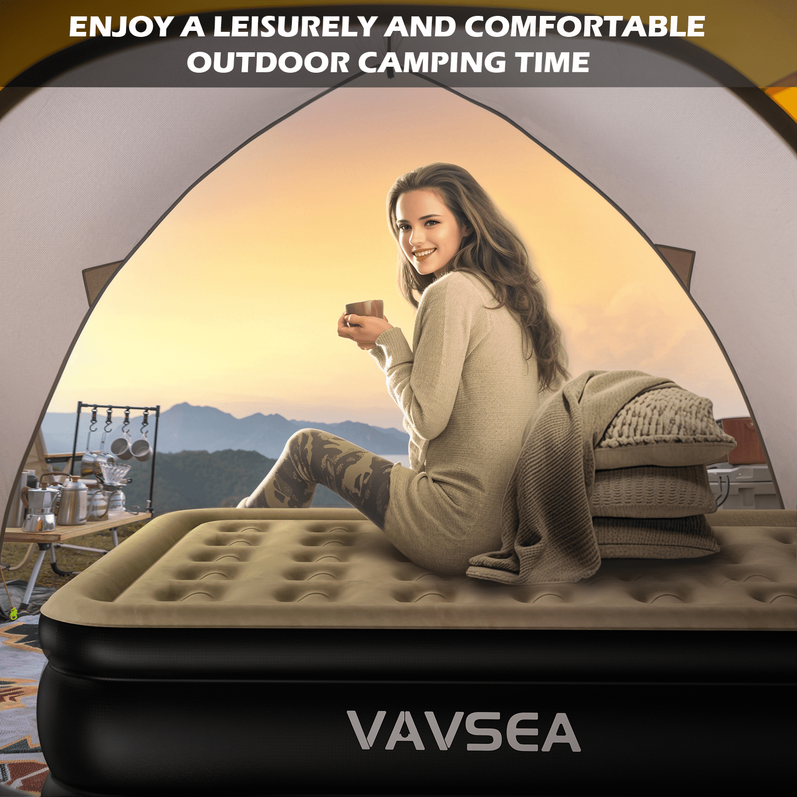 VAVSEA Queen Air Mattress Cordless, 18" Blow up Mattresses with Built in Pump for Camping, Travel, Guests, 660lb Max
