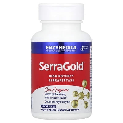 Enzymedica, SerraGold, High-Potency Serrapeptase Enzyme Supplement, Supports Respiratory, Heart & Immune Function, 60 Count