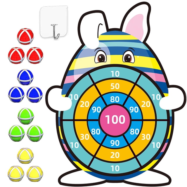 Juego de dardos JKGIFTS, conejo de pascua, 30 cm, con 12 bolas adhesivas