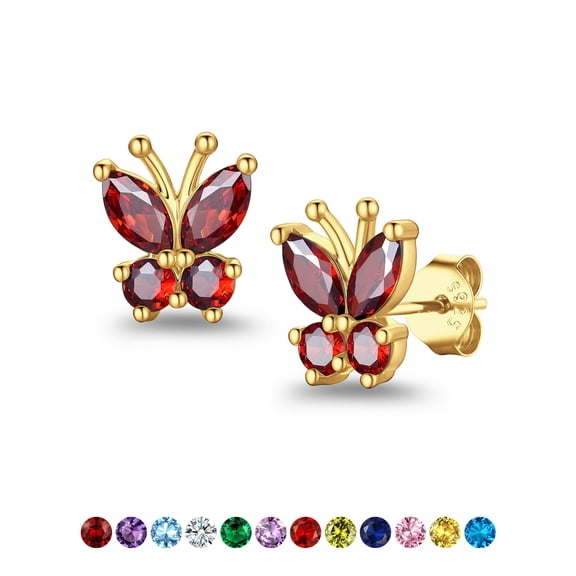 Suplight Women Earrings 18K Gold Plated Butterfly Birthstone Earrings for Women Gifts