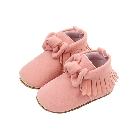 

Fall Winter Baby Girls Boots Soft Sole Tseled Bow Non-slip First Walker Shoes Toddler Warm Shoes