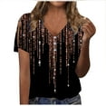 thumbnail image 2 of Itsame Short T-Shirt Sleeve Printed Womens, V-Neck Brown, 2 of 4