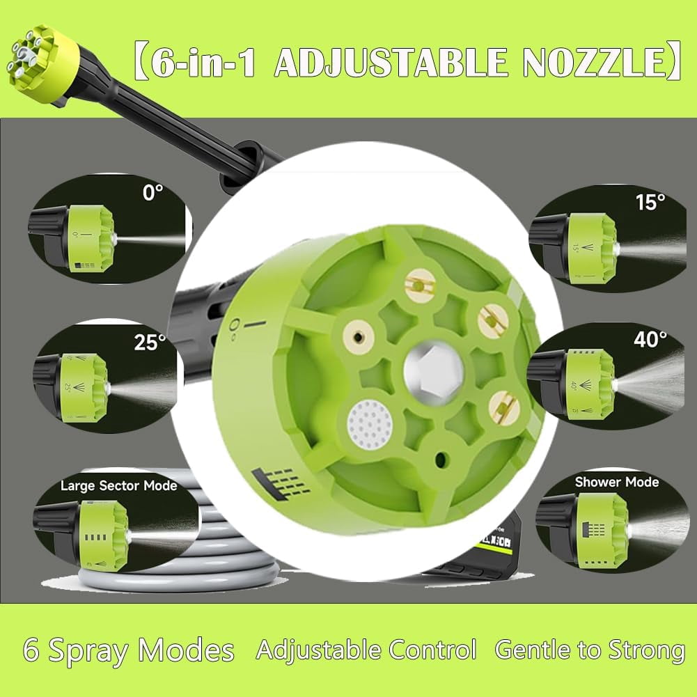 48V Cordless Pressure Washer, 6-in-1 Nozzle, Single Port Charger Base for Car Floor Patio Garden Cleaning(Q)