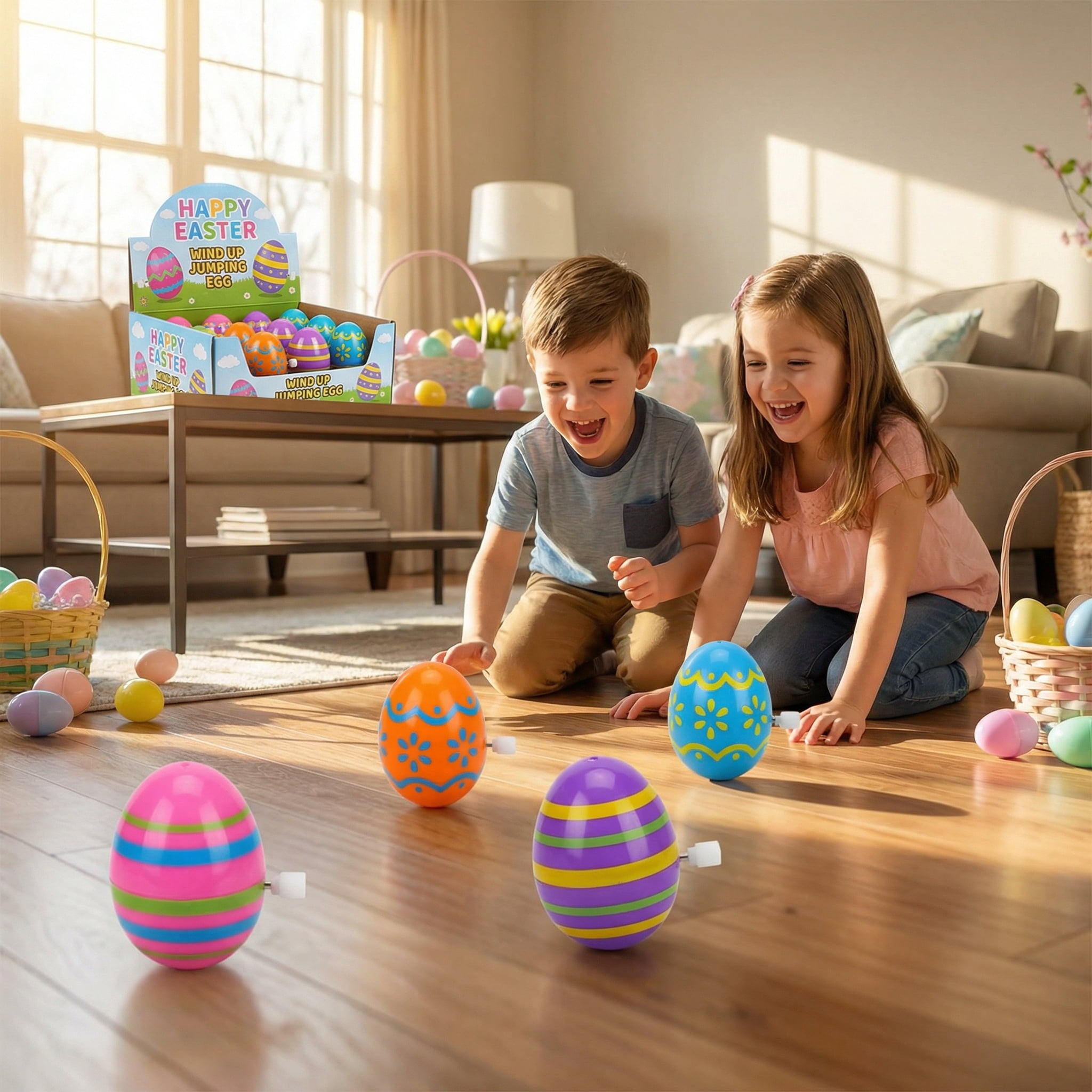 Wind Up Easter Eggs Colorful Decorated Hopping 12 Pack