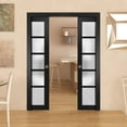 thumbnail image 3 of Sliding French Double Pocket Doors 60 x 80 inches Frosted Glass | Quadro 4002 Matte Black | Kit Trims Rail Hardware | Solid Wood Interior Bedroom Sturdy Doors, 3 of 6