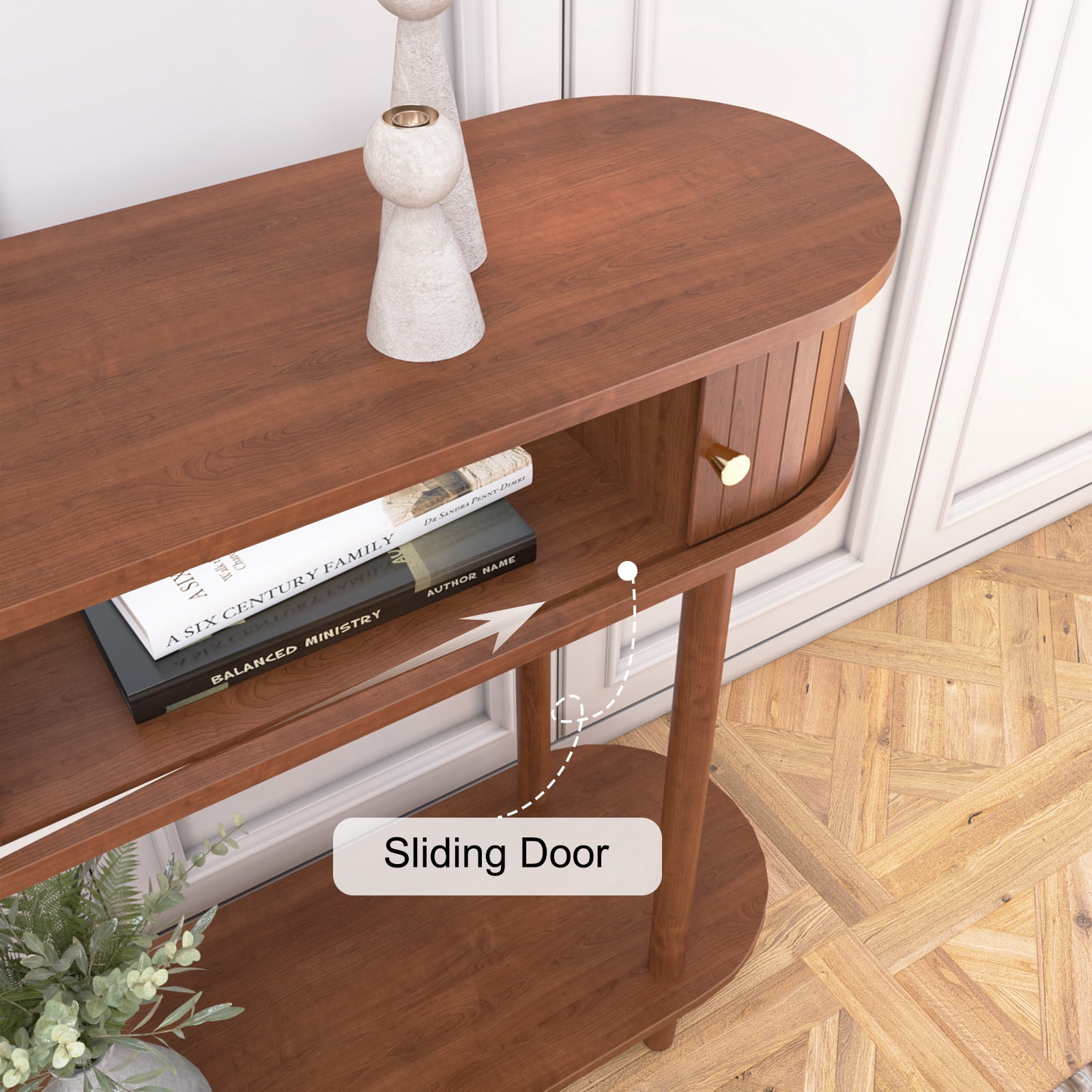 CBJCBJ 47.5" Console Modern Entryway Table with Wood Tambour Door Sofa Console &Storage Shelf for Hallway, Living Room（Brown）