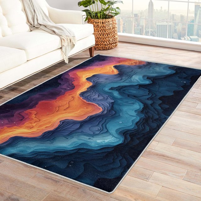Colorful Rugs for Living Room Bedroom - Swirl Rug 4x6 - Abstract Art Carpet for Home Decor - Washable Non Slip Patterned Indoor Large Area Rug - Soft & Low Pile (ZJ&438)