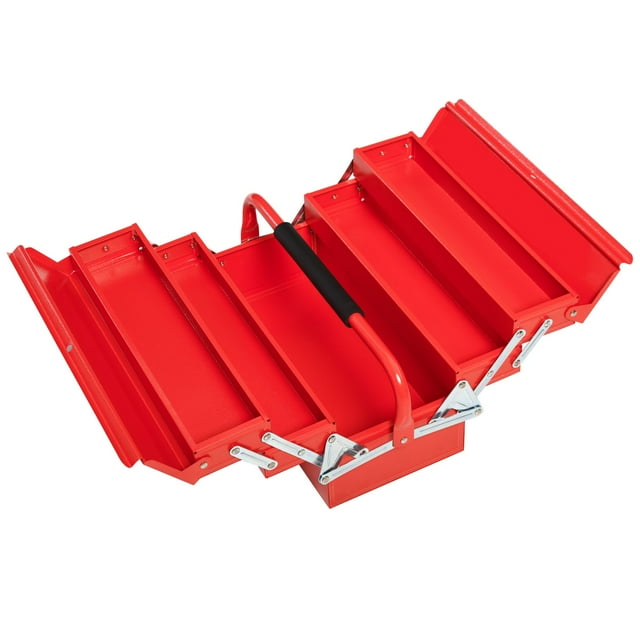 18" inches Metal Tool Box, Portable 5-Tray Cantilever Steel Tool Chest Cabinet, Red