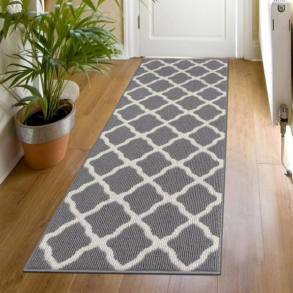 EnjinZZ Washable Runner Rug 20"x59" Dirt Trapping Non Slip Rubber Backing Rug Runner Floor Mats Carpet Runners for Entryway Hallway Kitchen Garage Laundry Room, Light Gray