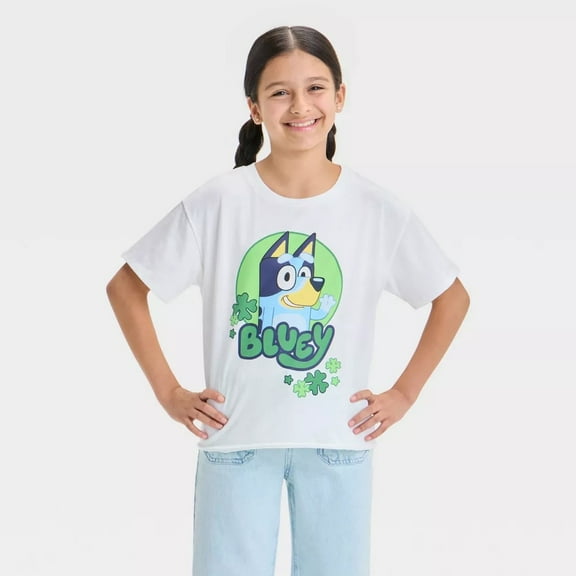 Girls' Bluey St. Patrick's Day Short Sleeve T-Shirt - White S