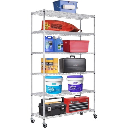 DIKTESSC 6 Tier Commercial Grade Wire Shelving Unit Metal Organizer Heavy Duty Unit Wire Rack NSF Certification 2100LBS Capacity with Wheels-18x48x72