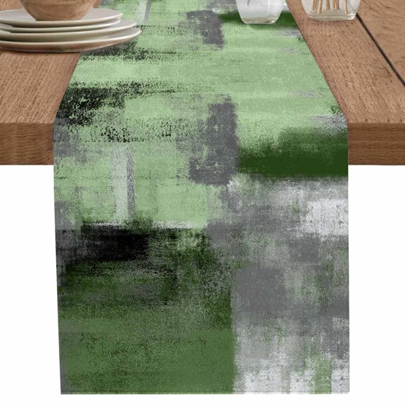 nqOlkjepod Green Ombre Table Runner 60 Inches Long Farmhouse Dress Scarves, Farmhouse Abstract Mottled Texture Art Dining Tablerunner for Coffee Table/Kitchen Island/Party Décor, 13" x 60"