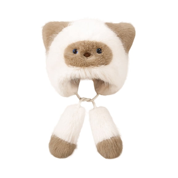 Women's Winter Fuzzy Teddy Bear Hat With Ear Fluffy Cute Beanie Cap Animal Lover Gift Women's Winter Hat White One Size