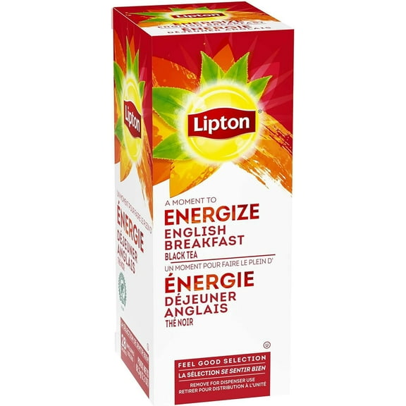 Lipton Energize English Breakfast Black Tea, 28 Tea Bags, 62.3g Box