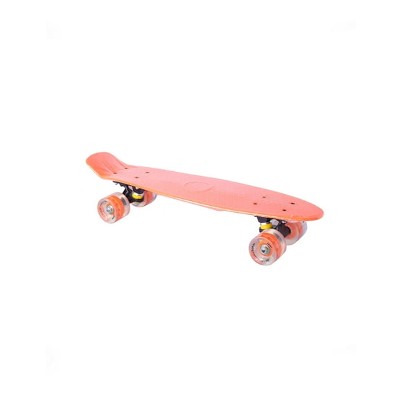 Patineta semiprofesional Display minicruiser tipo Penny naranja trucks negros ruedas naranjas transparentes