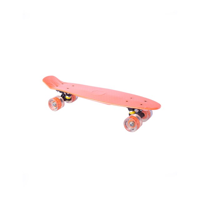 Patineta semiprofesional Display minicruiser tipo Penny naranja trucks negros ruedas naranjas transparentes