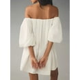 thumbnail image 6 of Komoo Women Off Shoulder Puff Sleeve Dress Solid Color Mini Dress 2024 Summer Casual Short Sundress, 6 of 8