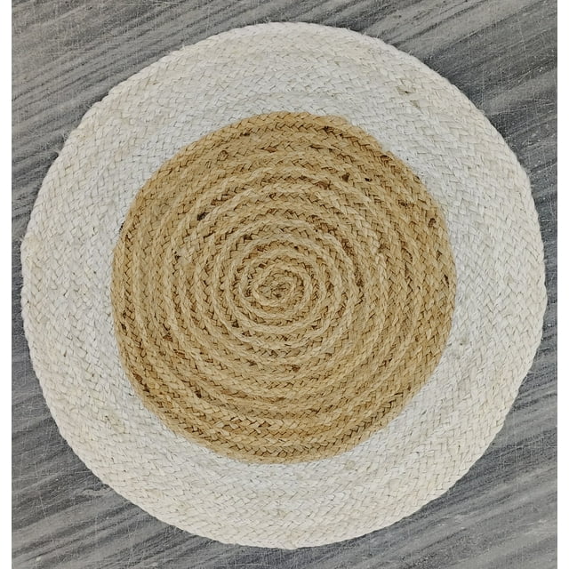 Indian Handmade Braided Natural Jute with White Box Design Area Rug, Home Décor Rug, Jute Rug for Bedroom, Dining Room, living room, Doormat Rug Size - 3' x 7' (90 cm x 210 cm)
