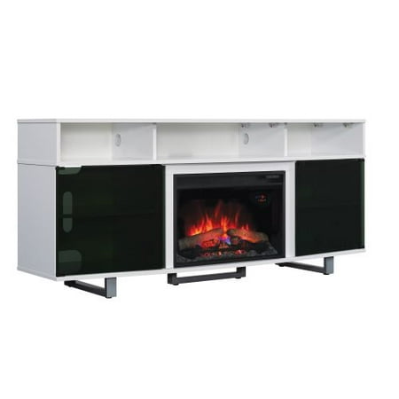 Contemporary TV Stand w/ 25″ Infrared Quartz Fireplace, Gloss White Contemporary TV Stand w/ 25″ Infrared Quartz Fireplace, Gloss White