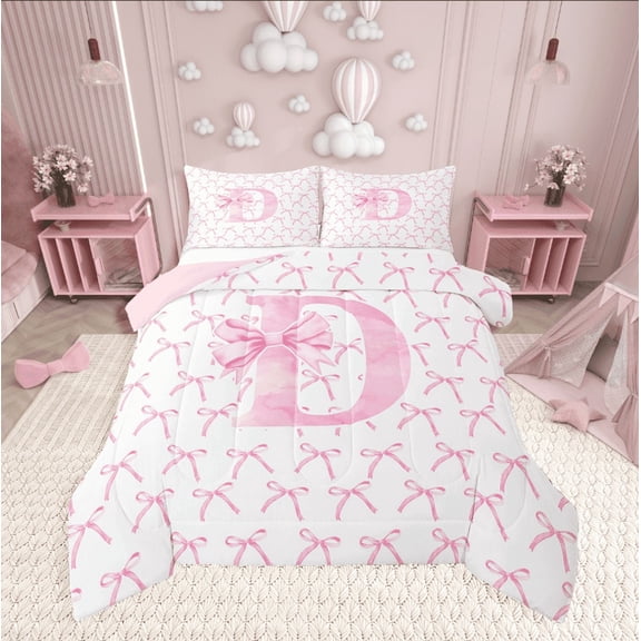 Erosebridal Initial Letter Bedding Twin Comforter Set,Monogrammed Bowknot Down Comforter,Kawaii Decoration,Reversible,Lightweight,2-Piece