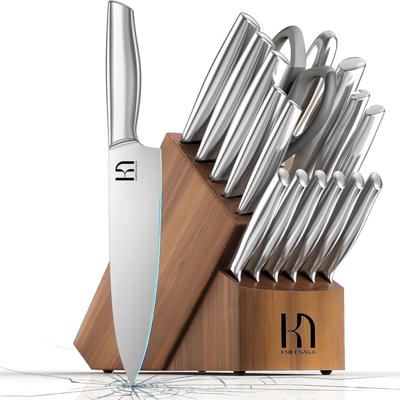 KnifeSaga Kitchen Knife Set with Block 17 Pcs, Knife Block Set, Japanese High Carbon Stainless Steel Knives Set for Kitchen with Sharpener, Razor Sharp Premium Block Knife