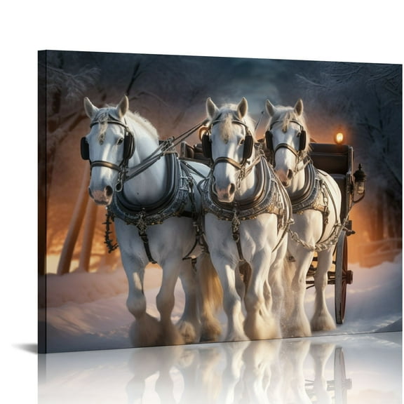 COMIO Horse Drawn Sleigh Canvas Print Snowy Winter Scene Light Up Wall Art with Cardinals, Horse Prints Canvas, christmas wall art, Animal wall art, Art prints, Wall