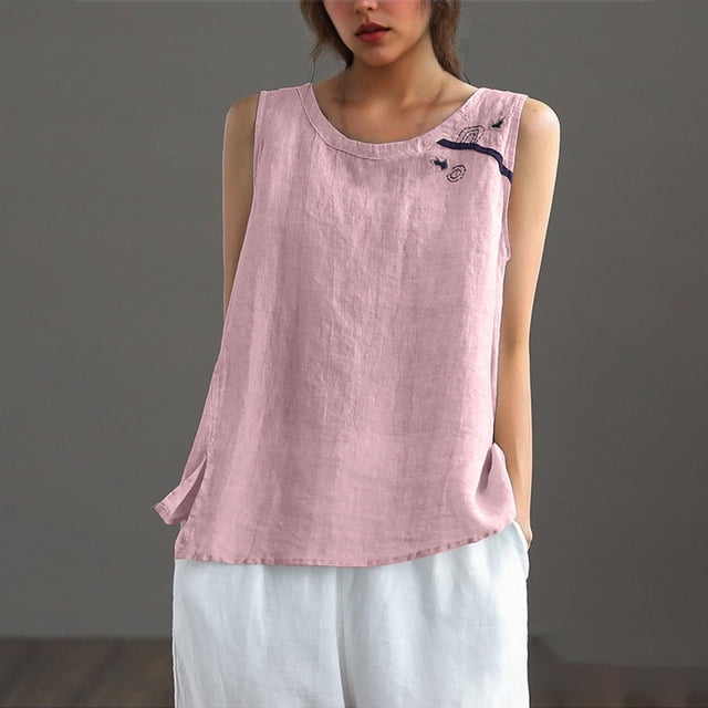 LVHAOGJOB Chemises en Coton et Lin pour Femmes Hauts Unis Manches Longues Décontractées T-Shirt Ample pour Dames Col Rond