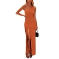 thumbnail image 1 of Vestido PRETTYGARDEN Maxi Marrón de Un Hombro con Tirantes Finos Talla S, 1 of 7