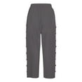 thumbnail image 5 of Fiaer,Women's Side Buttons Plus Size Capri Pants,Womens Loose Fit Straight Leg Slacks with Pockets,Ladies Lightweight Solid Breathable Trousers Grey S, 5 of 5