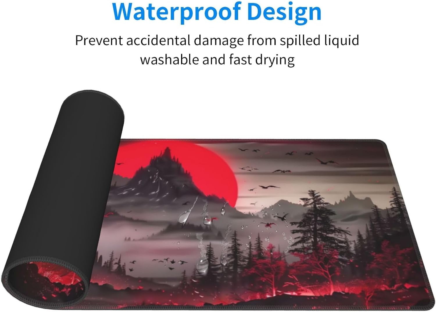 PrimeCook Shop Extended Gaming Mouse Pad, Large Desk Mat XL Anime Mouse Pad Waterproof with Stitched Edges, Non-Slip Desktop Pad for Home and Office, Level Up Your 31.5x11.8 Inch (Darkness Red Moon2)