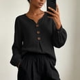 thumbnail image 7 of Edvintorg Womens Tops Trendy Long Sleeve V Neck Loose Casual Lightweight Pullover Top with Button Womens Clothing Black L, 7 of 7