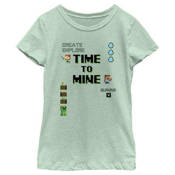 Girl's Minecraft Small Steve and Alex  Graphic Tee Mint Small