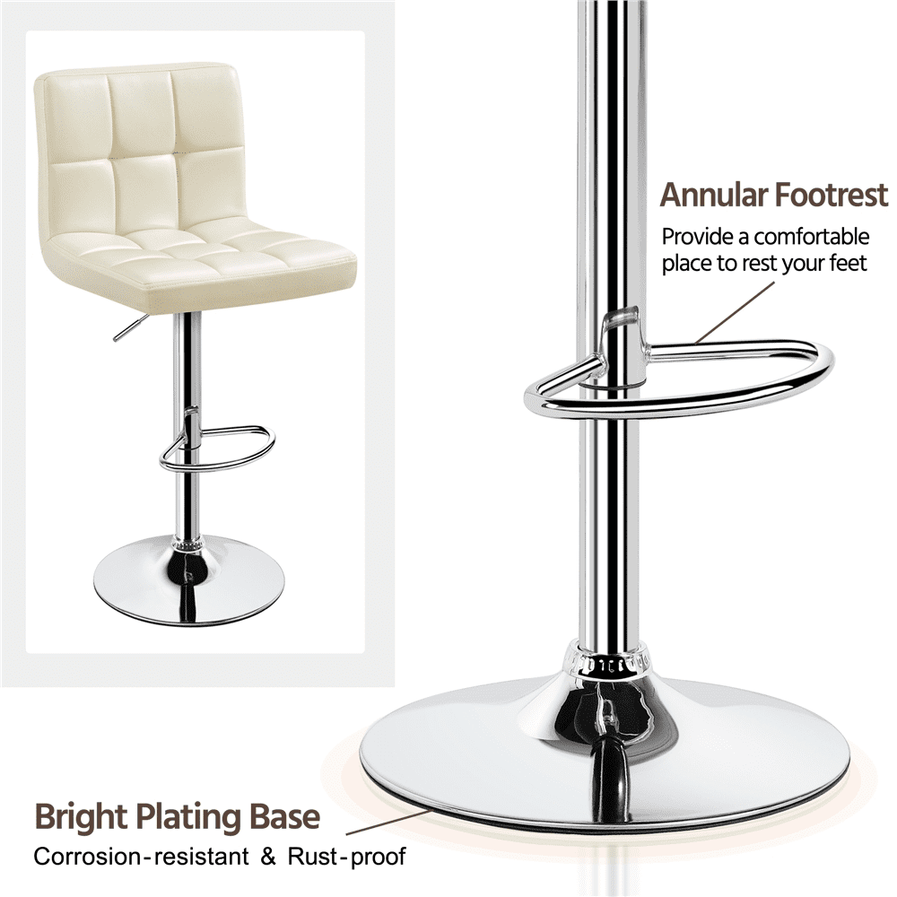 Alden Design Adjustable Modern Faux Leather Counter-Height Mid-Back Bar Chair, Set of 2, Beige