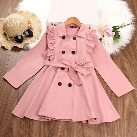 

New Year New You 2022! on Clearance Hesxuno Autumn Baby Girls Double-Breasted Belt Mid-Length Windbreaker Jacket Clothes