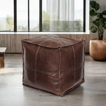 SCUQI Unstuffed Faux Leather SCUQI Pouf Ottoman Cover Handmade Footstool Storage Cube Poof Pouffe Accent Chair Seat Footrest for Living Room Bedroom Patio Gym (18"X18"X18", Coffee)
