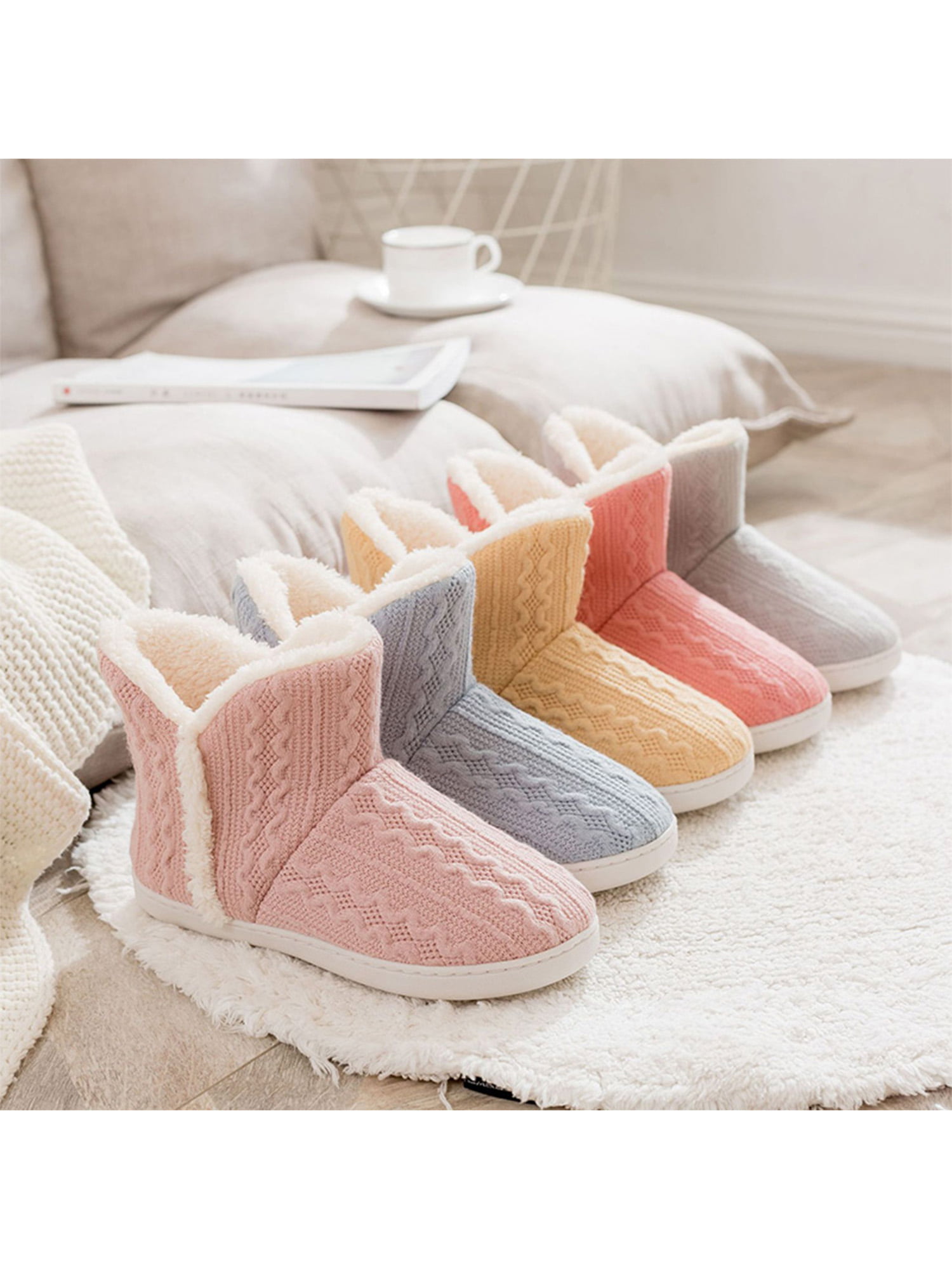 Womens Cozy Ankle High Bootie Slippers Soft Fuzzy Memory Foam Boots House  Shoes | eBay