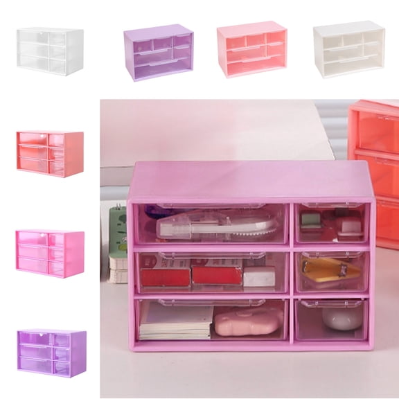 hulanddfd Mini Desktop Drawer Organizer with 6 Clear Drawers, Plastic Desktop Storage Box for Office Home Desktop