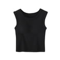 thumbnail image 3 of Women's Padded Tank Top with Built-in Bra and Wide Straps Featuring Round Neck Cropped Design Black L, 3 of 8